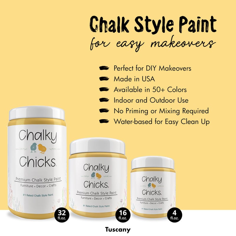 Chalky Chicks All-in-One Chalk Paint for Furniture or Cabinet - 16 Fl Oz - Matte Finish Tuscany (Yellow) for Metal, Wood Furniture Paint - No Sanding All-in-One for Home Decor & Crafts, USA Made - Image 2